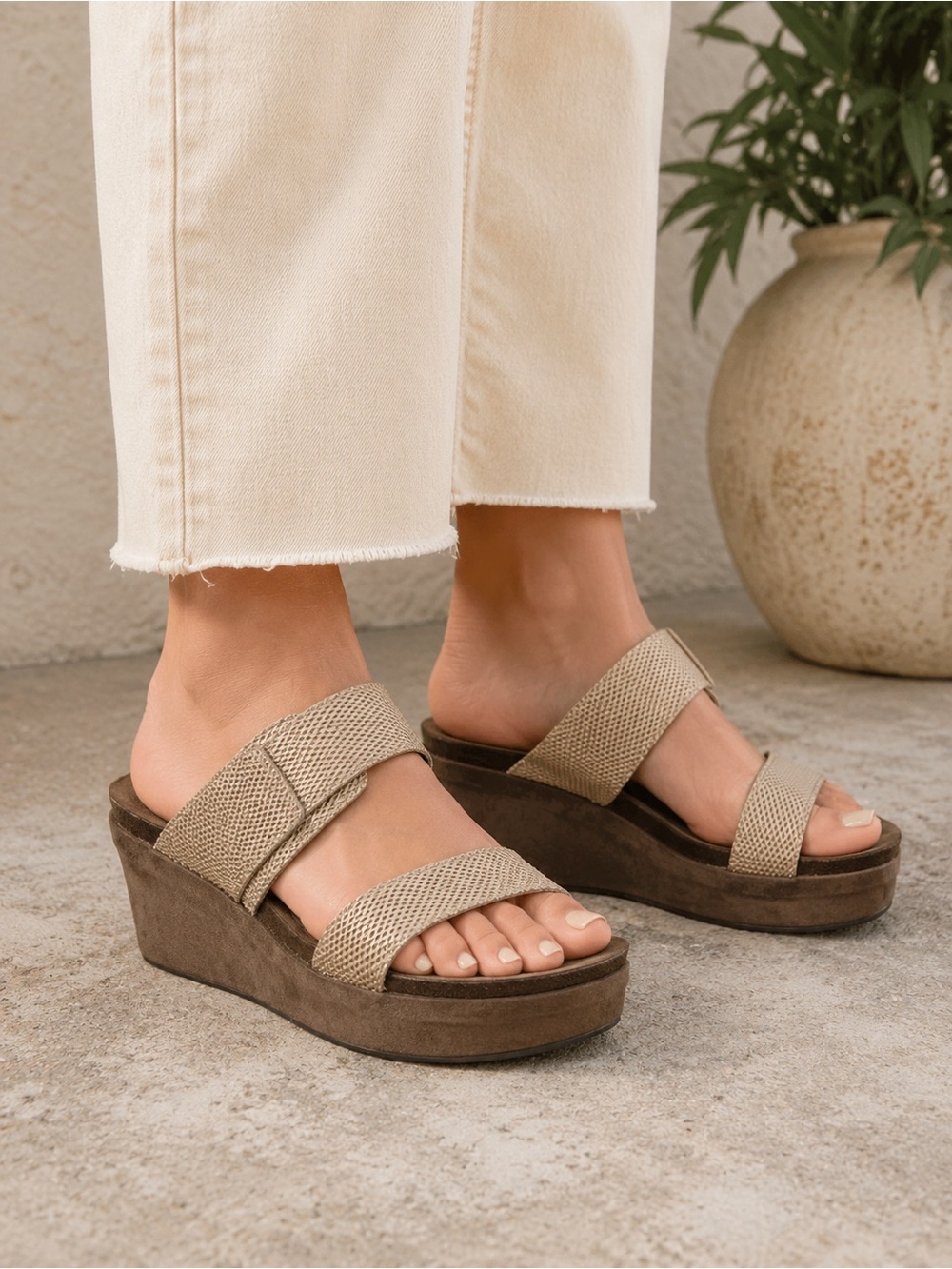 OTBT Neutral Wedge Sandals Woven Comfort Travel Shoes neutral